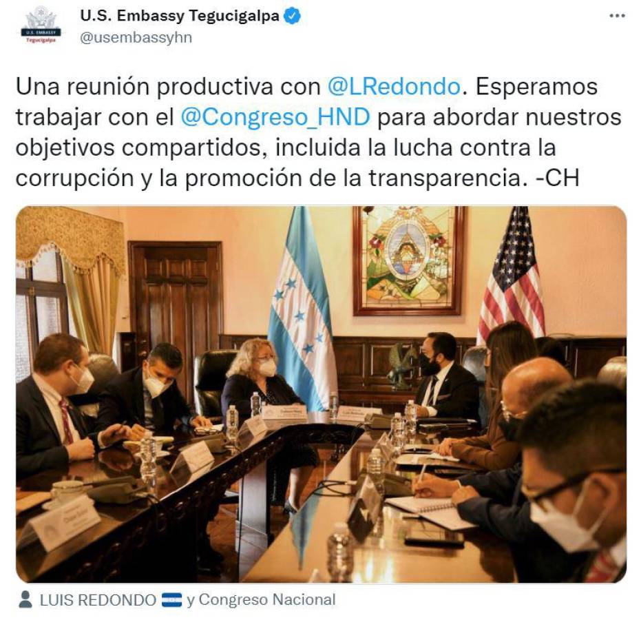 Gobierno de EEUU se compromete en apoyar combate a la corrupción en Honduras