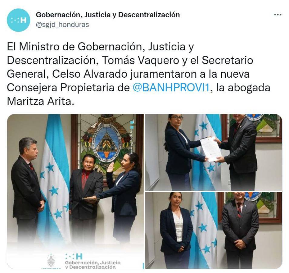 Juramentan a esposa del diputado Jari Dixon como consejera propietaria de Banhprovi