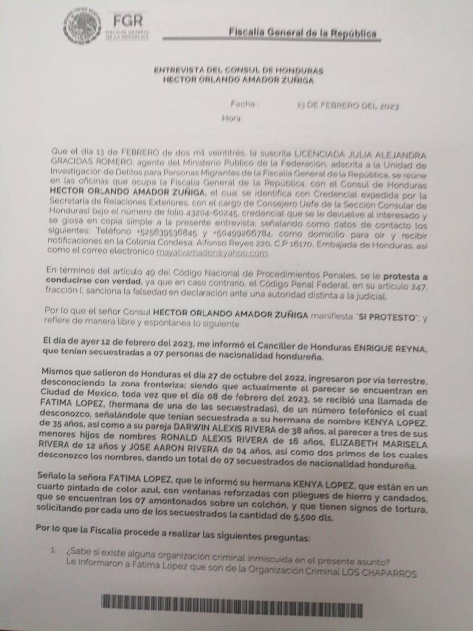 Cónsul de Honduras en México sobre familia secuestrada: “A la señora se le alertó...ella en ningún momento tenía que darles dinero”