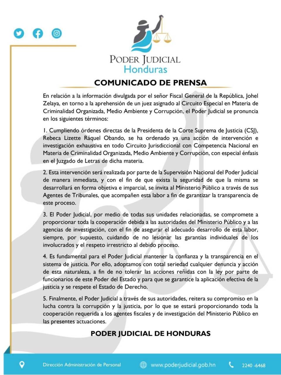 CSJ ordena intervención en circuito de corrupción tras acusación a juez Marco Vallecillo