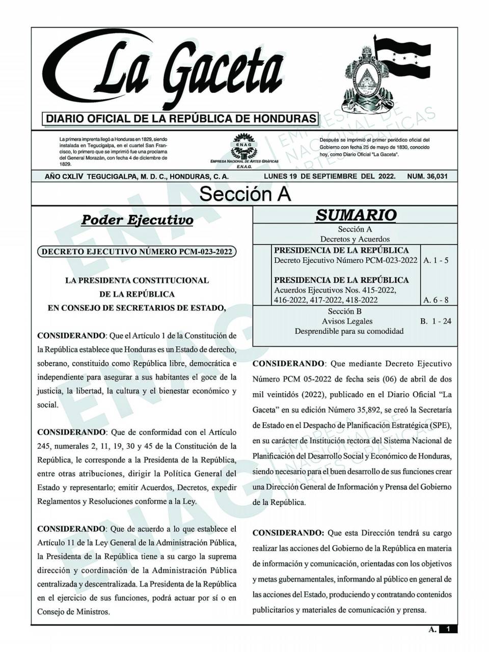 La publicación en La Gaceta se hizo el 19 de septiembre y el decreto fue aprobado en consejo de ministros.