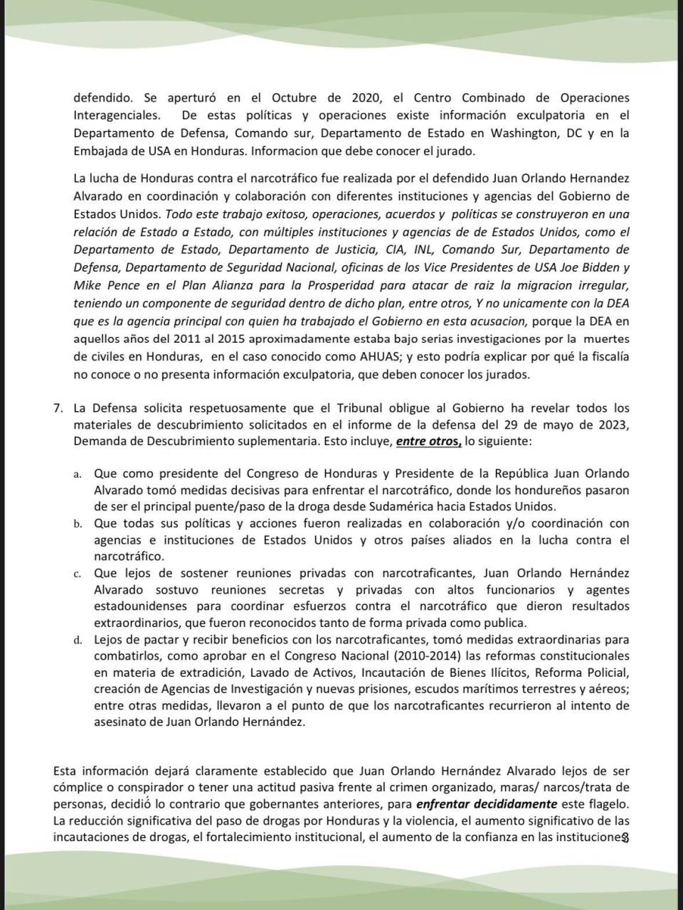 Defensa de JOH presiona a Fiscalía de NY por descubrimientos relevantes