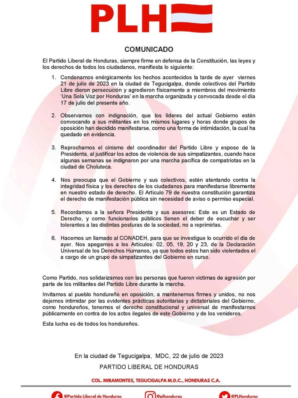 Partido Liberal condena agresiones de colectivos de Libre: “Reprochamos el cinismo de Mel Zelaya”