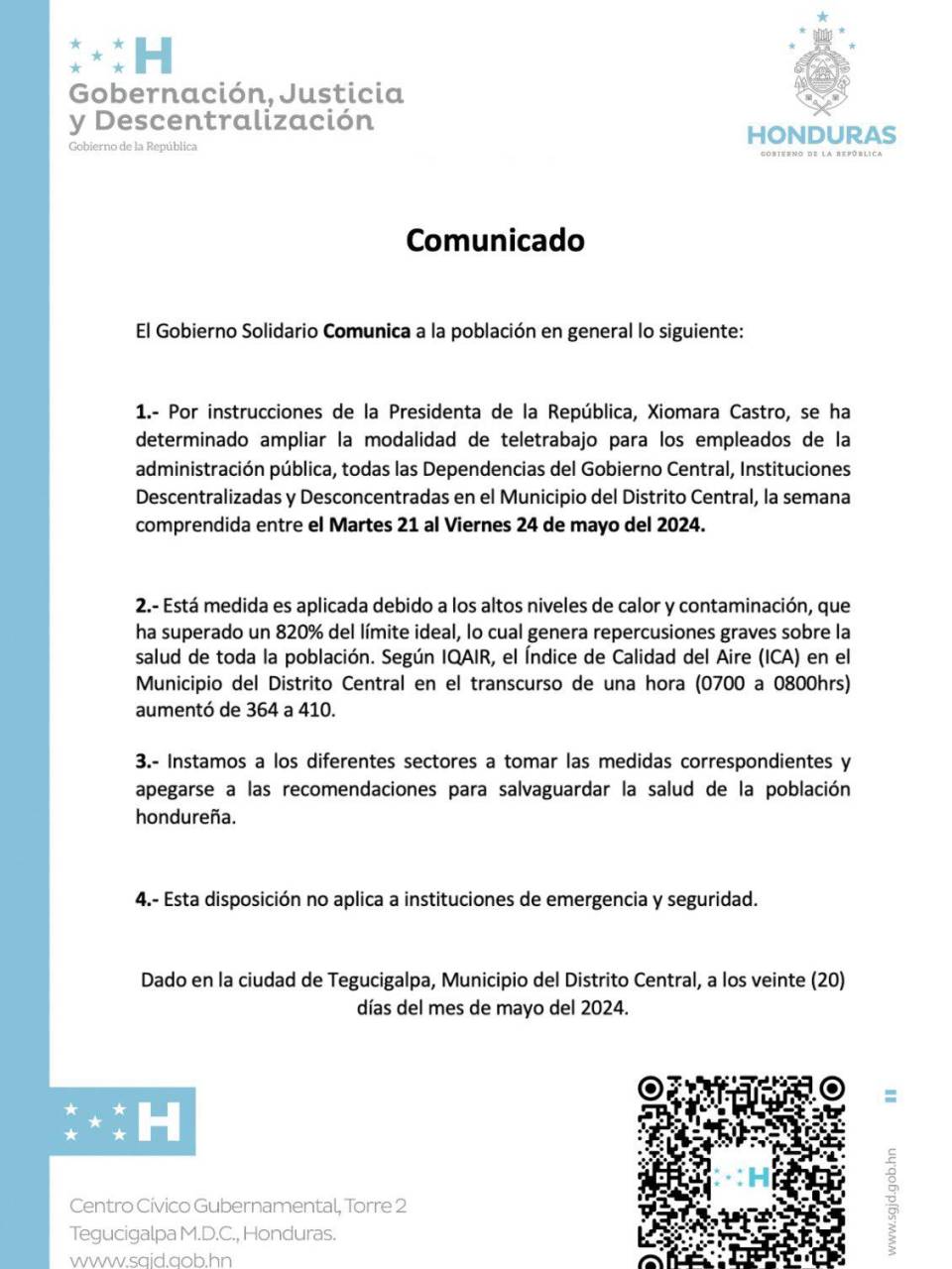 Empleados públicos regresan a teletrabajo por altos niveles de contaminación