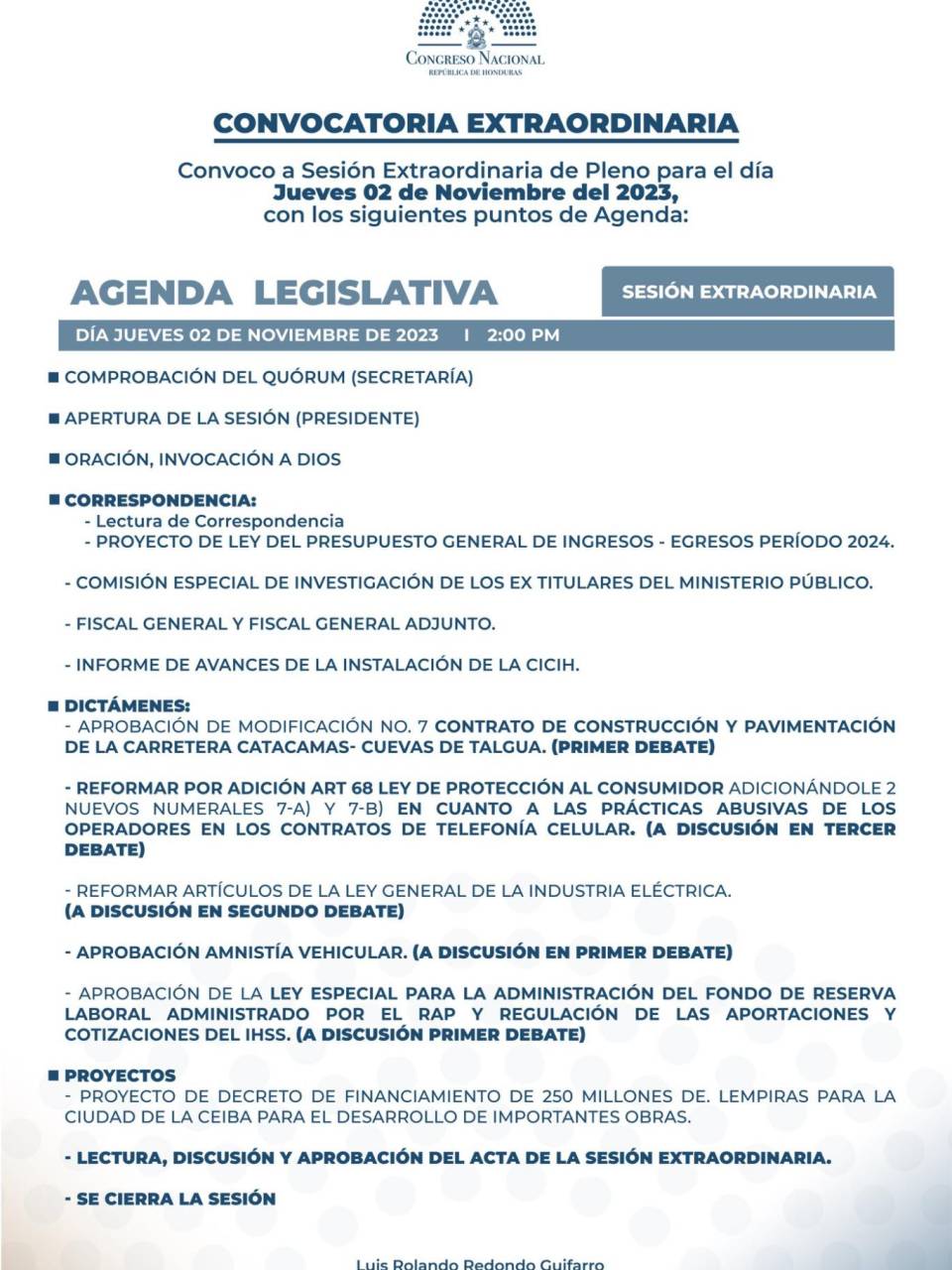 Luis Redondo convoca a sesión extraordinaria el jueves 2 de noviembre