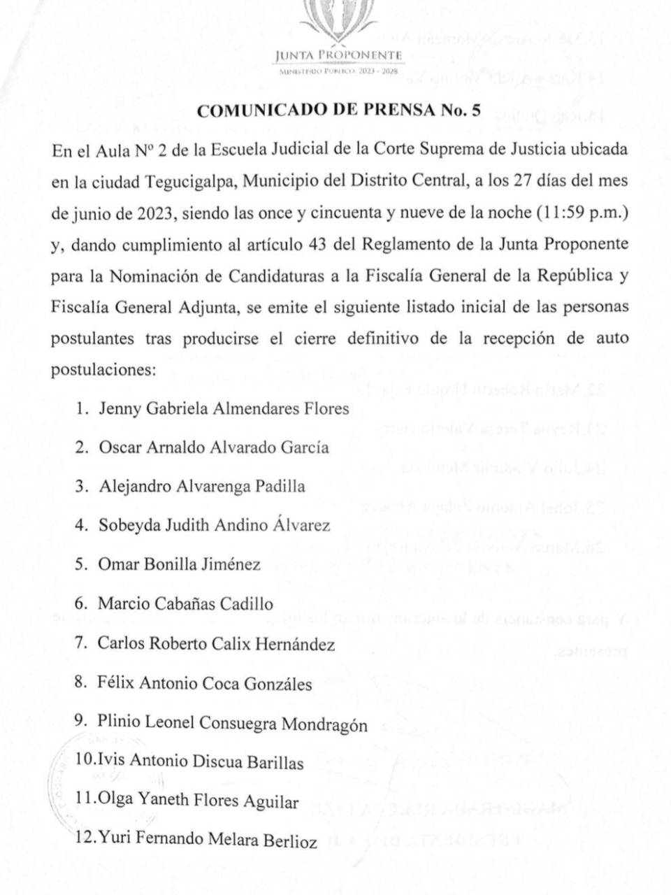 Con 26 candidatos finaliza el proceso de autopostulaciones para fiscal general y adjunto