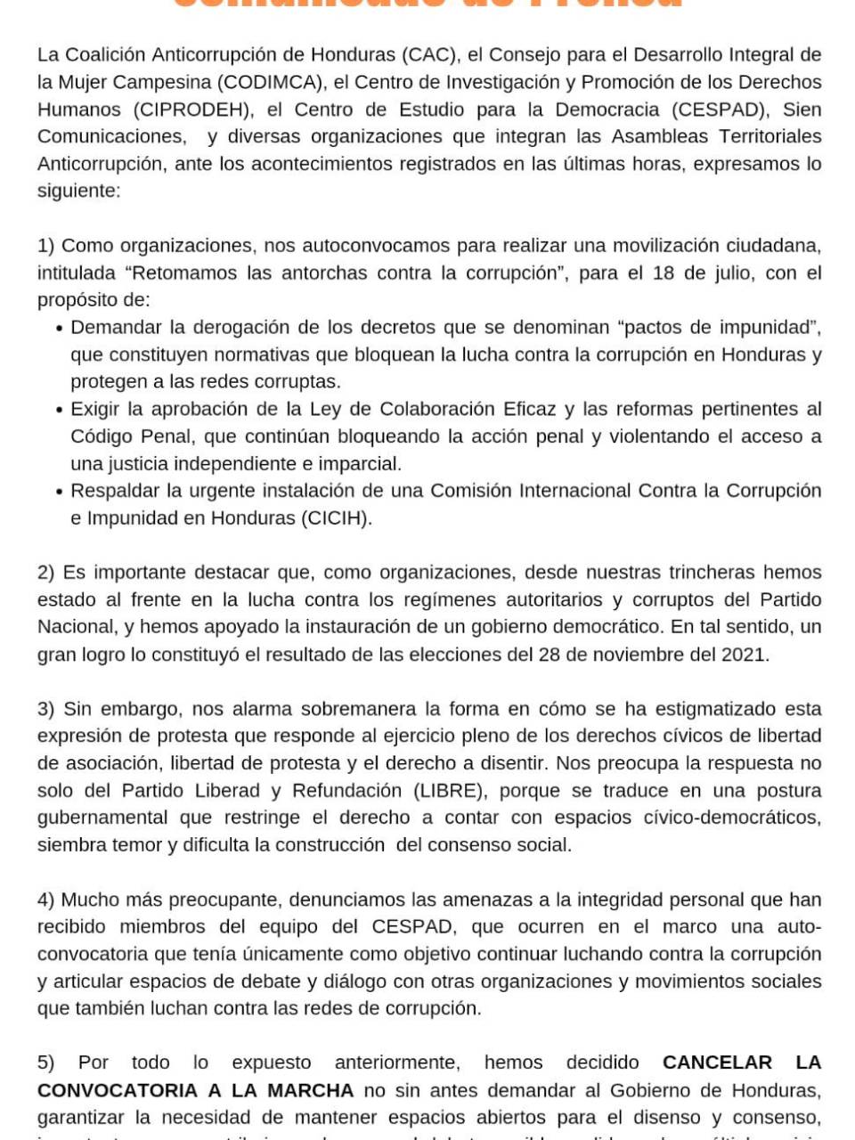 ¿Por qué sociedad civil canceló la marcha “retorno de las antorchas”?