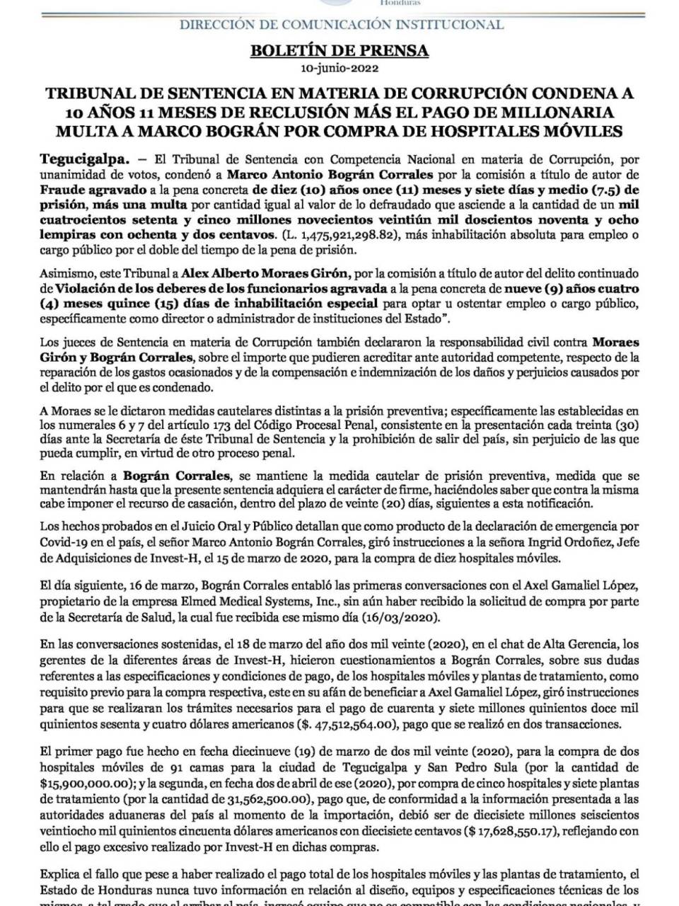 Condenan a casi 11 años de cárcel y millonaria multa a Marco Bográn por caso de hospitales móviles