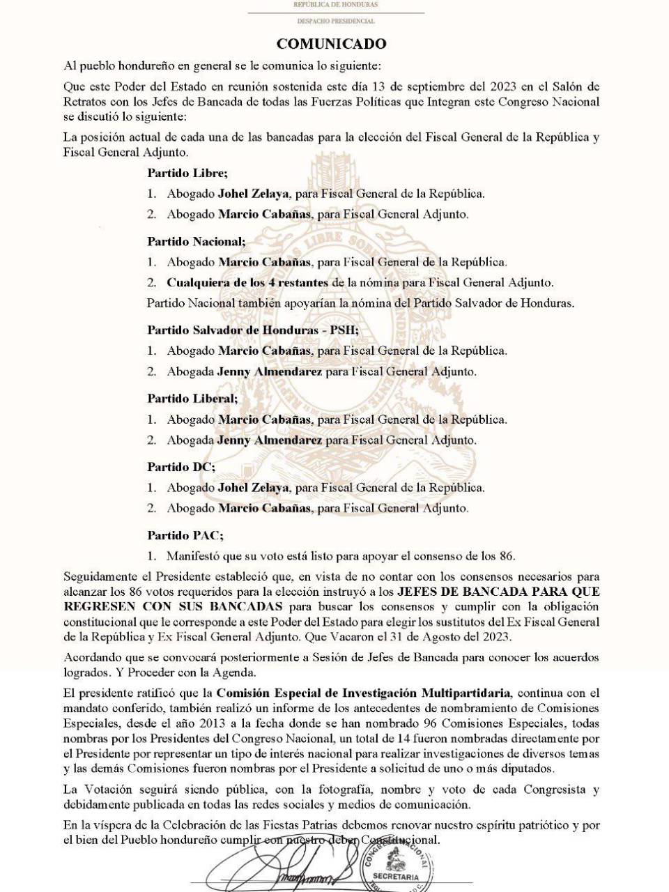 ¿Qué nómina apoyan las bancadas del Congreso Nacional para la elección del fiscal general y adjunto?