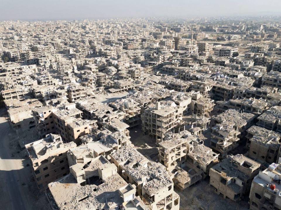 Vista de dron sobre el campo de refugiados de Yarmouk en Siria, que lleva albergando personas desde mucho antes del inicio de la guerra civil siria durante la Primavera Árabe en 2011.