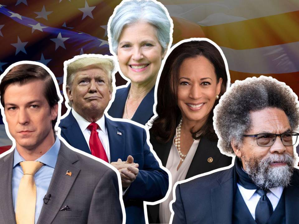 Harris, Trump, West, Stein y Oliver son las cinco personas que se disputan la presidencia de los Estados Unidos en las próximas elecciones en Estados Unidos.