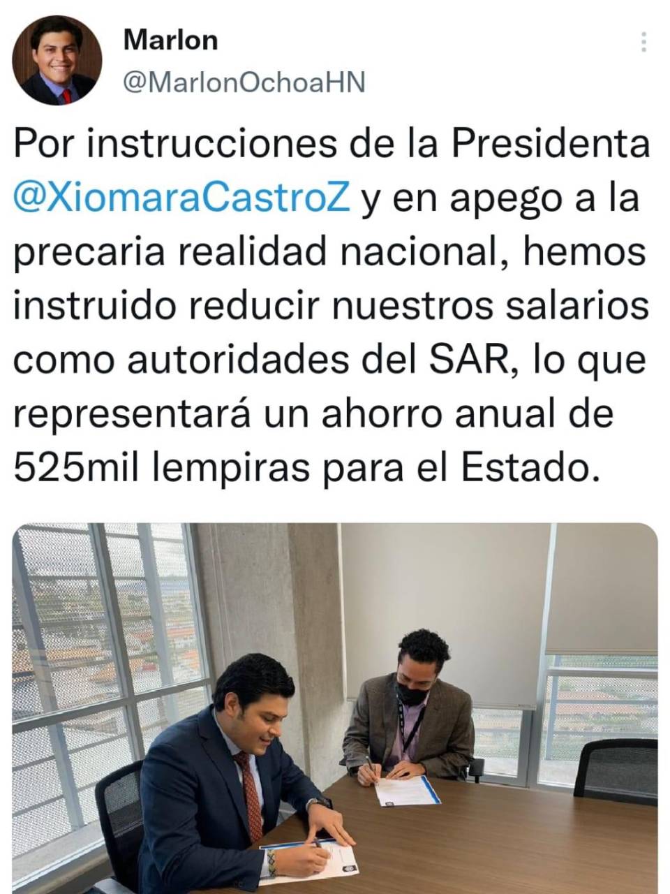 Autoridades de SAR acuerdan reducir su salario mensual