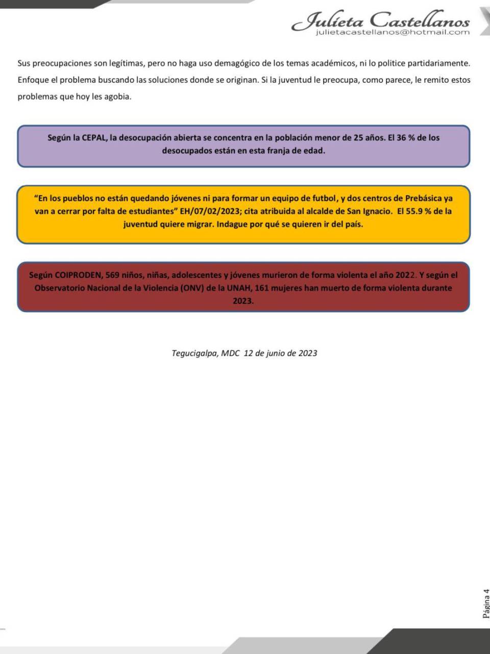 Julieta Castellanos responde a Rasel Tomé sobre eliminación de la PAA: “No politice los temas académicos”