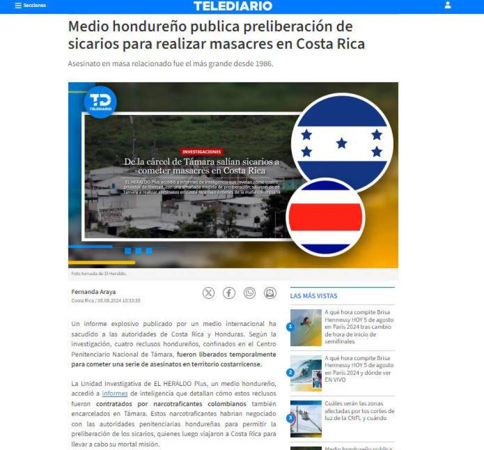 Telediario muestra en su portada una captura de pantalla del sitio digital de EL HERALDO en donde resalta la investigación.