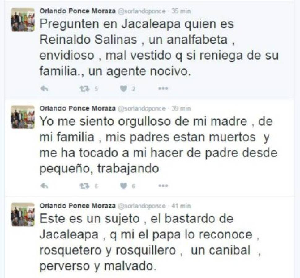 Tras el escándalo y las críticas en su contra, Orlando Ponce Morazán explotó el domingo a través de su cuenta personal de Twitter, cuyos mensajes borró posteriormente.