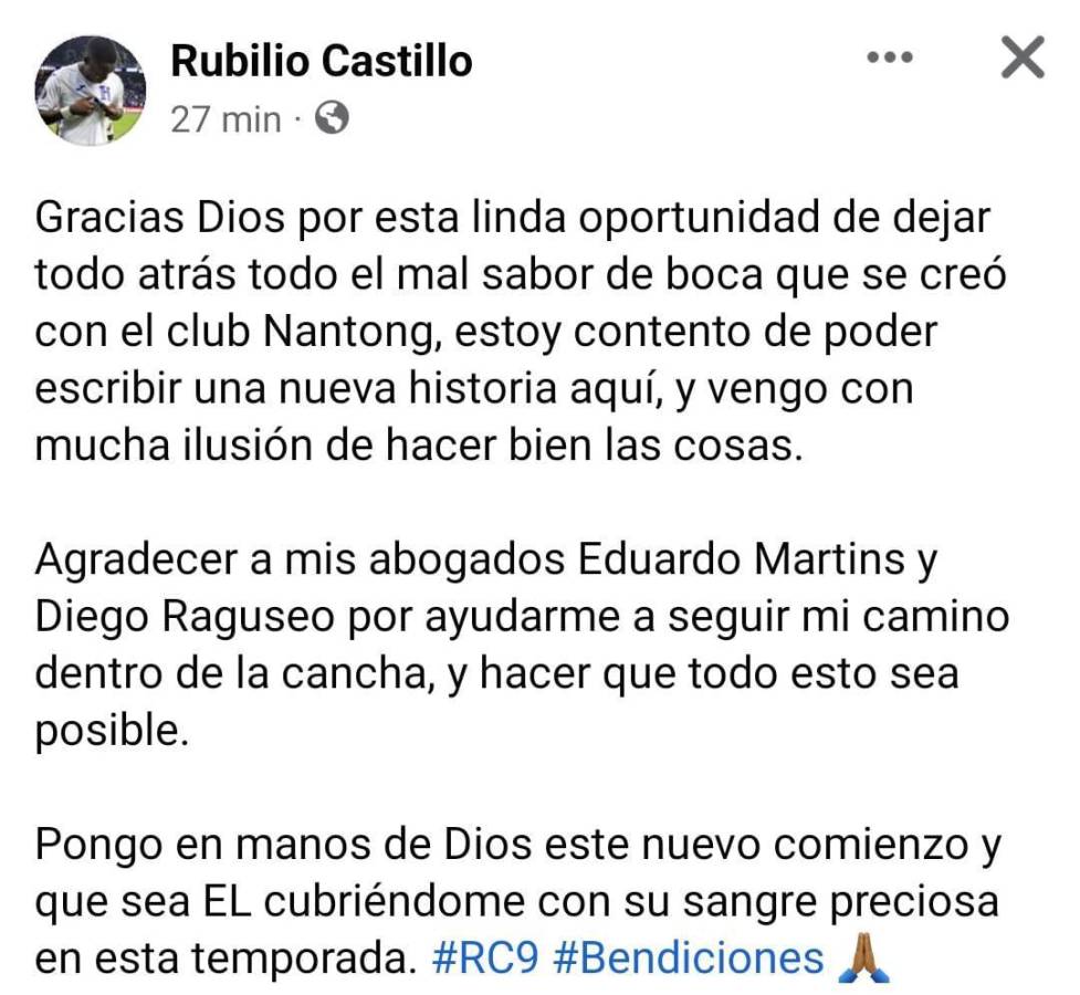 Rubilio Castillo fue presentado oficialmente como jugador del Nantong de China