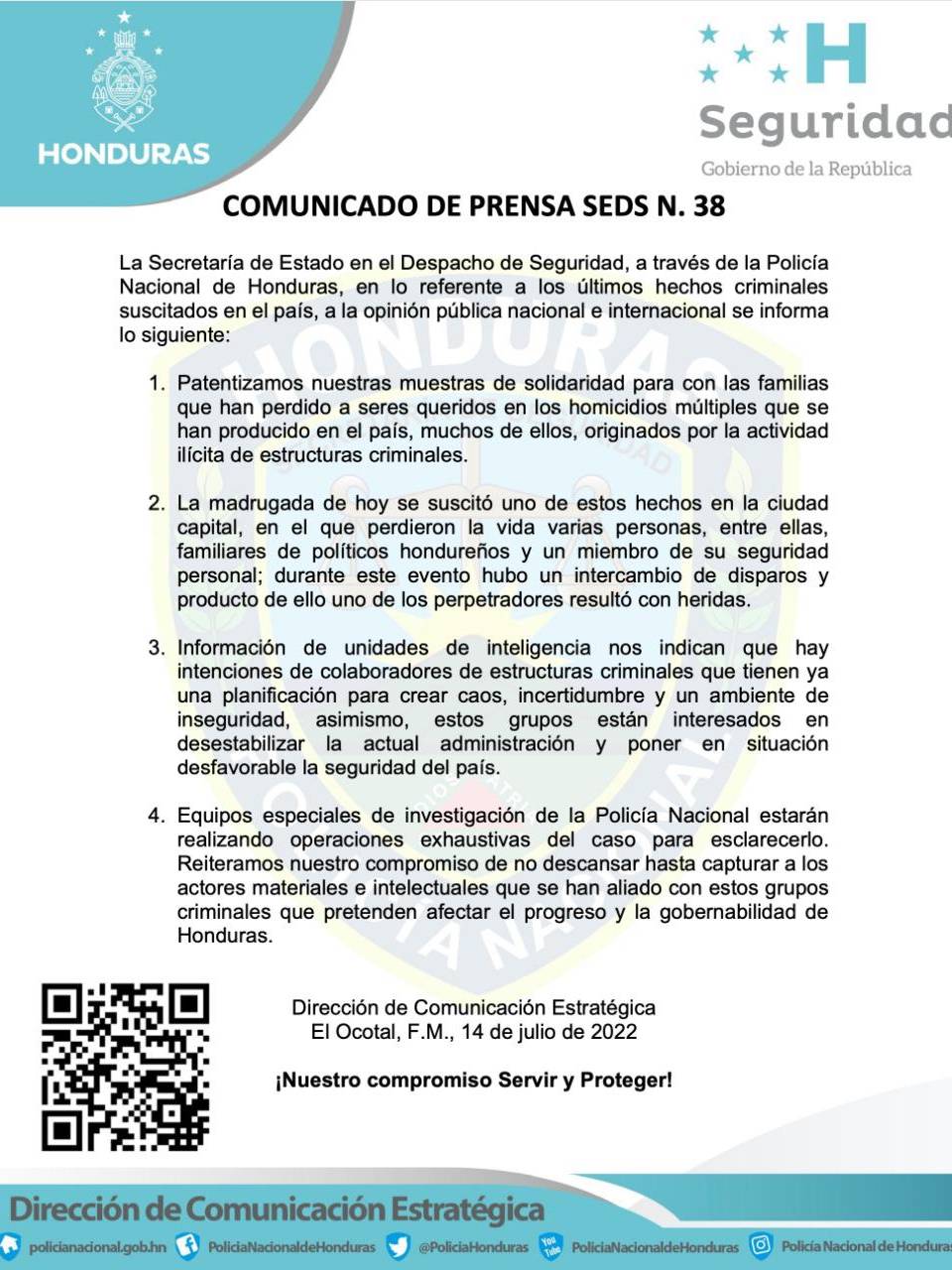 Este fue el comunicado que emitió la Secretaría de Seguridad sobre el caso.