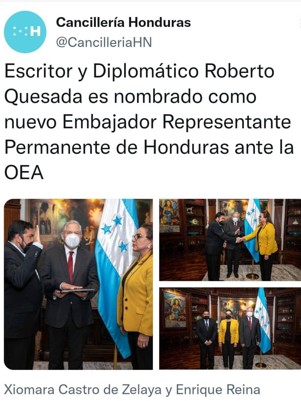 Roberto Quesada es nombrado embajador representante permanente de Honduras ante la OEA