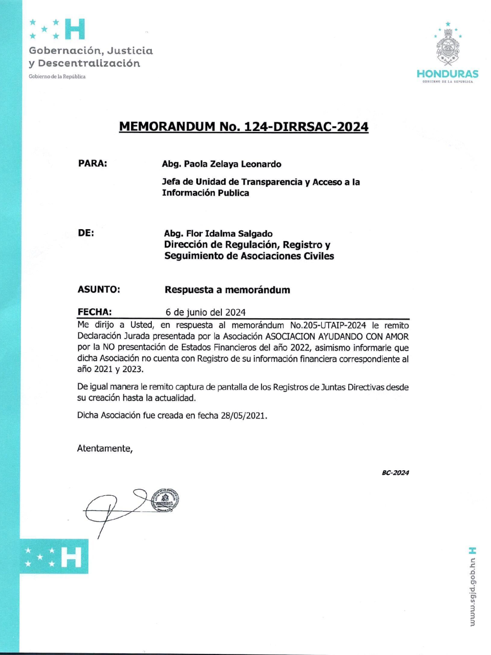 $!En este documento la Dirrsac aclara que la ONG Ayudando con Amor nunca les ha presentando estados financieros como lo manda la ley.