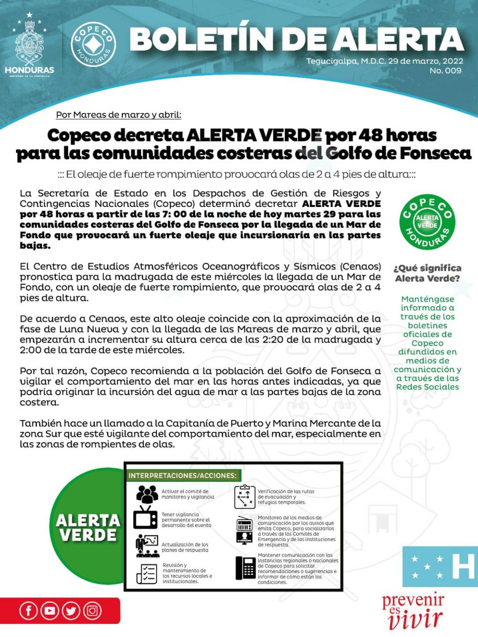 Alerta verde para municipios costeros del Golfo de Fonseca