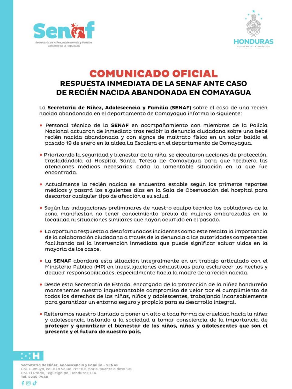 Rescatan a recién nacida que fue abandonada entre matorrales en Comayagua