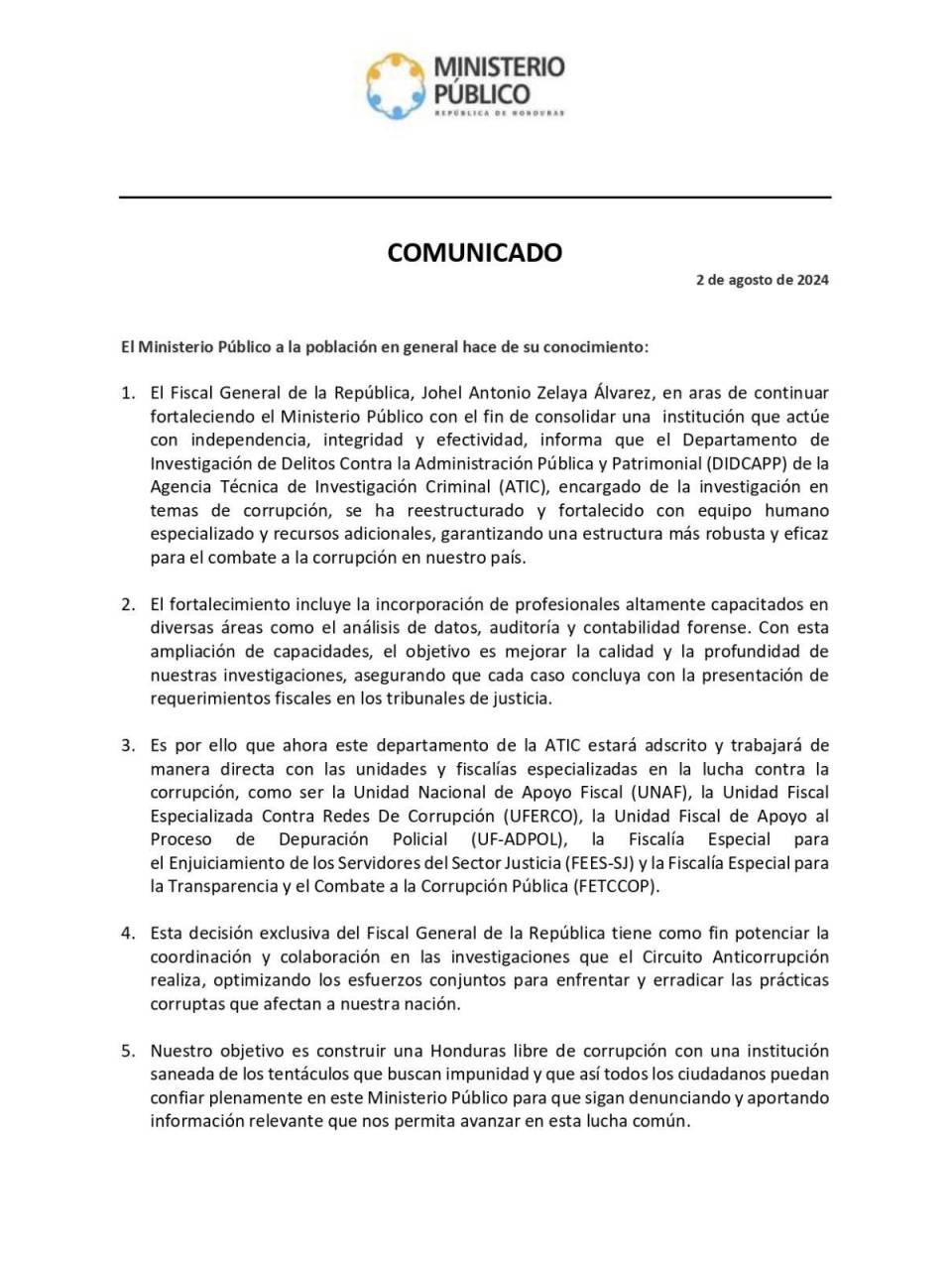 DIDCAPP tendrá independencia y trabajará con unidades para combatir la corrupción