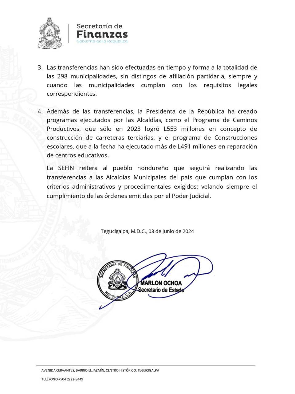 Finanzas acusa a Roberto Contreras de “negligente” por no liquidar transferencias de SPS