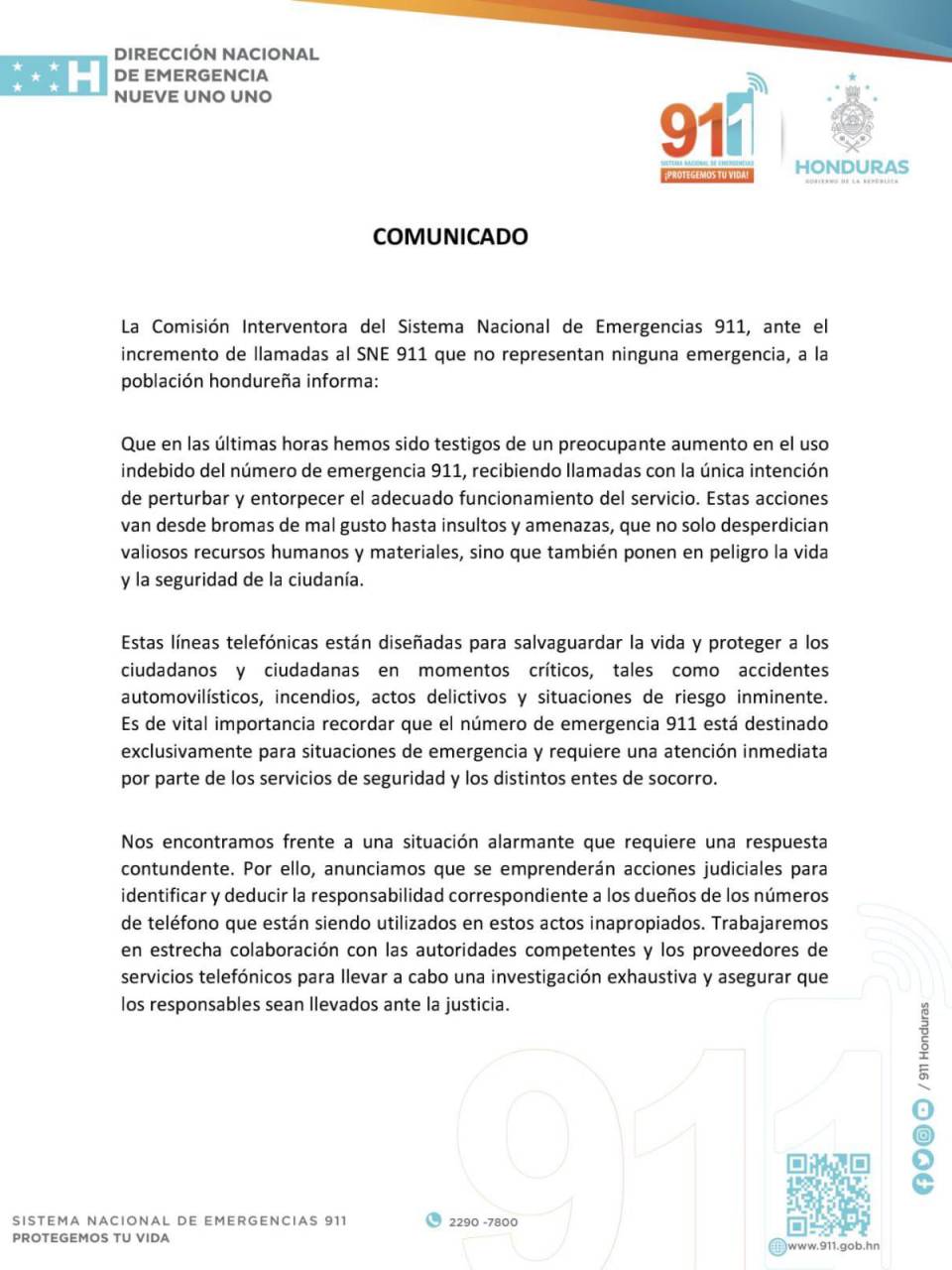 Honduras: 911 investigará y acusará a responsables de llamadas falsas