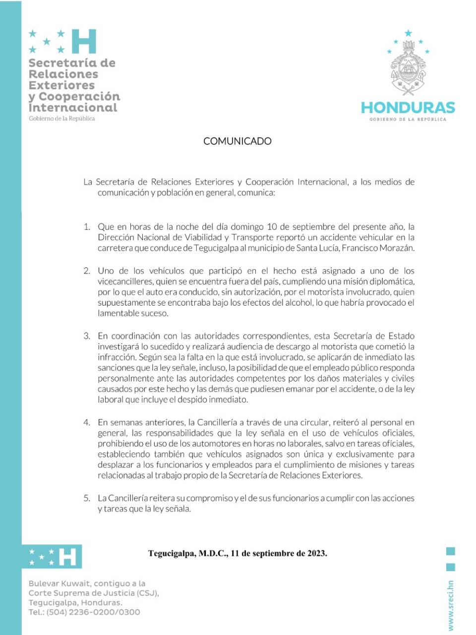 Cancillería justifica que carro de lujo que provocó accidente en Santa Lucía era conducido sin autorización