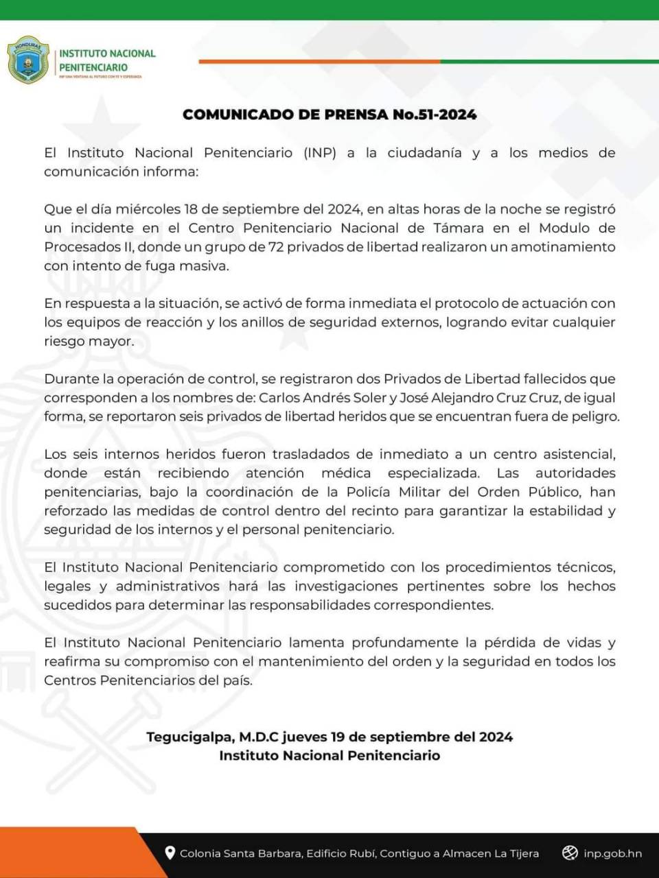 INP: 72 privados de libertad hicieron amotinamiento e intentaron fugarse de Támara