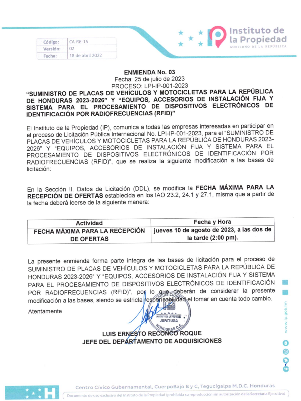 $!El segundo cambio de fecha para recepción de ofertas quedó pactado para ayer 10 de agosto del 2023