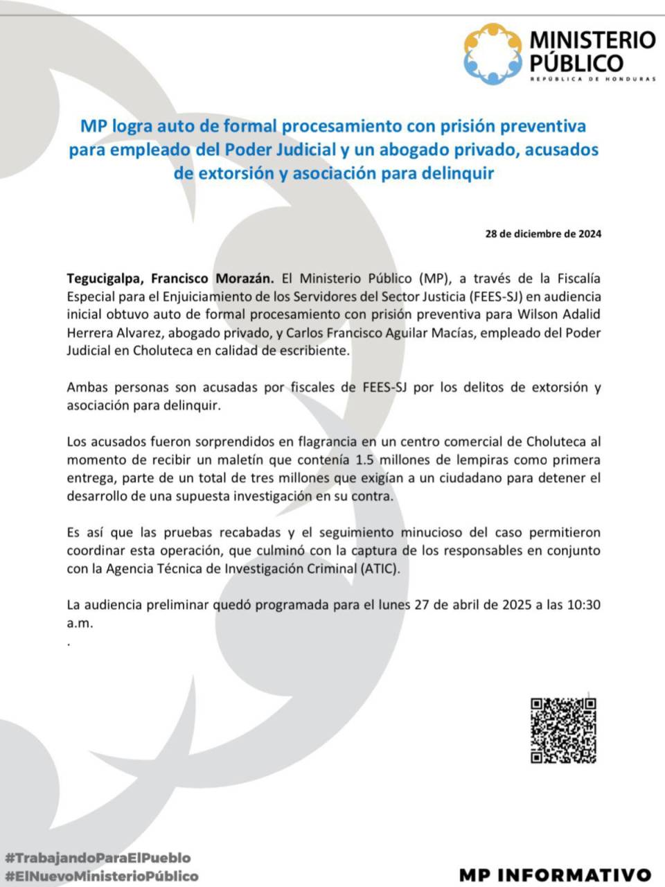 Prisión para empleado judicial y abogado que exigían 3 millones para frenar caso